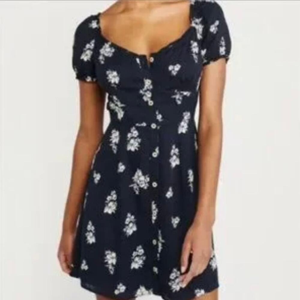 Abercrombie & Fitch Navy Mini Dress with White Floral Buttons